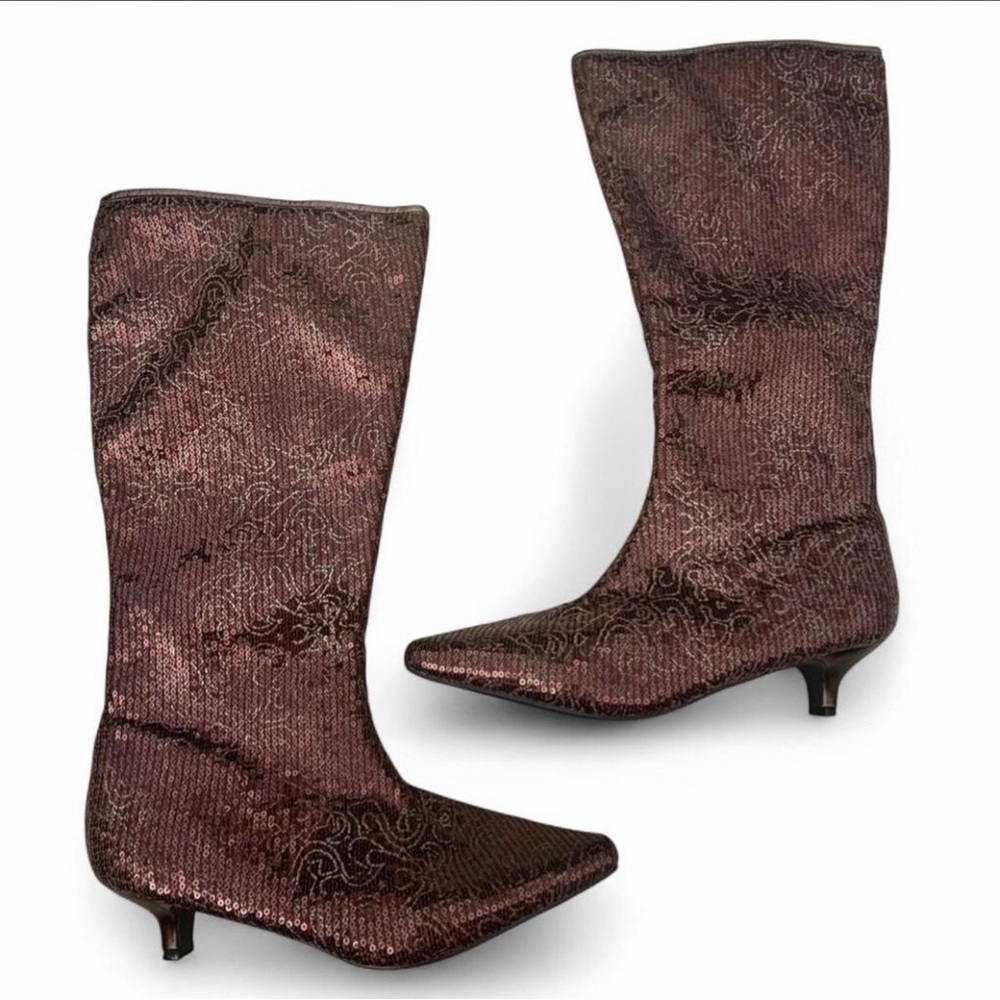 Vintage Y2K Sequin Knee High Kitten Heel Boots